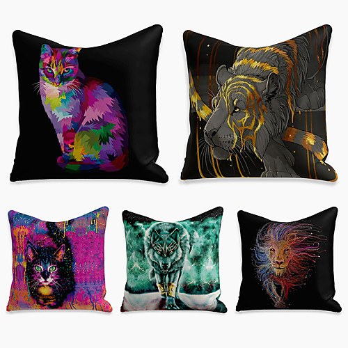 

5 pcs Linen Pillow Cover, Animal Square Zipper Polyester Traditional Classic