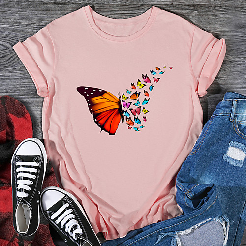 

Women's T shirt Graphic Print Round Neck Tops 100% Cotton Basic Basic Top White Black Purple
