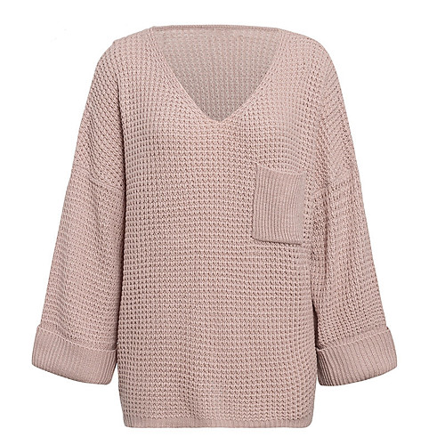 

autumn and winter pullover sweater foreign trade casual pocket knitted women's sweater v-neck loose autumn soft sweater discount