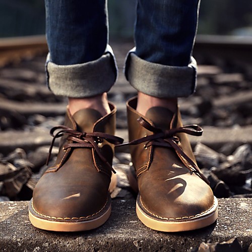 

Men's Boots Vintage British Daily Leather Warm Wear Proof Mid-Calf Boots Dark Brown Brown Fall Winter