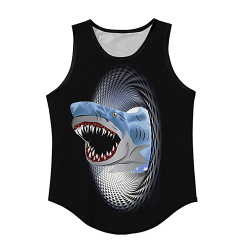 

Men's Tank Top Undershirt 3D Print Graphic Prints Shark Animal Print Sleeveless Daily Tops Casual Designer Big and Tall Black