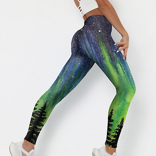 

Women's Stylish Novelty Comfort Leisure Sports Weekend Leggings Pants Plants Galaxy Ankle-Length Sporty Elastic Waist Print Green