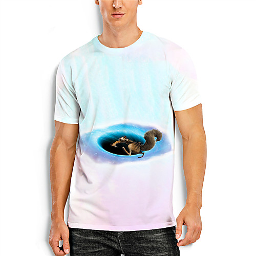 

Men's T shirt 3D Print Graphic Animal 3D Print Short Sleeve Daily Tops Basic Casual Light Blue