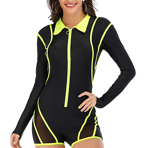 

Women's Rash Guard Diving Swimsuit Tummy Control Push Up Slim Solid Color Color Block Black Swimwear Bodysuit Scoop Neck Bathing Suits New Neutral Sports