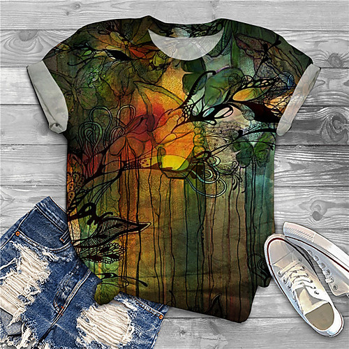 

Women's Plus Size Print Graphic Butterfly Animal T shirt Large Size Crewneck Short Sleeve Basic Tops XL XXL 3XL Yellow Big Size
