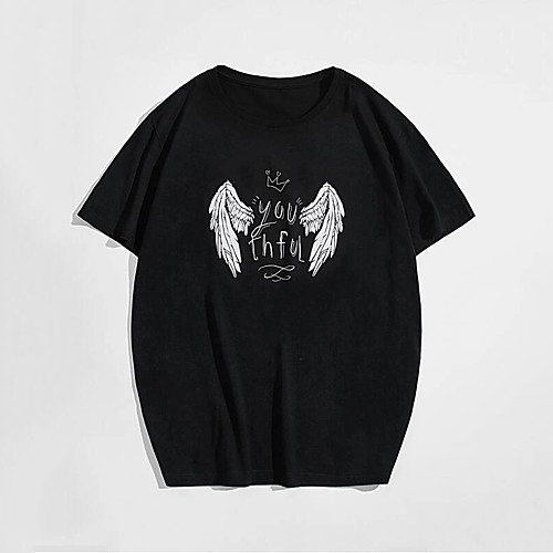 

Men's Unisex T shirt Hot Stamping Wings Plus Size Print Short Sleeve Casual Tops 100% Cotton Basic Casual Fashion Black