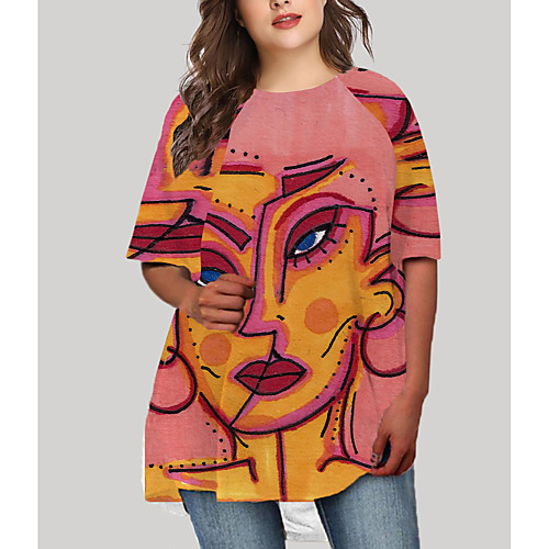 

Women's Plus Size Dresses T Shirt Dress Tee Dress Short Mini Dress Half Sleeve Graphic Color Block Print Casual Fall Black Blushing Pink XL XXL 3XL 4XL 5XL / Holiday