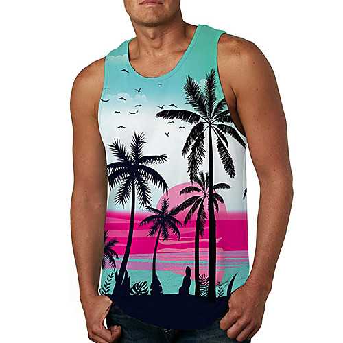 

Men's Tank Top Vest Undershirt 3D Print Tree 3D Print Sleeveless Daily Tops Casual Beach Rainbow