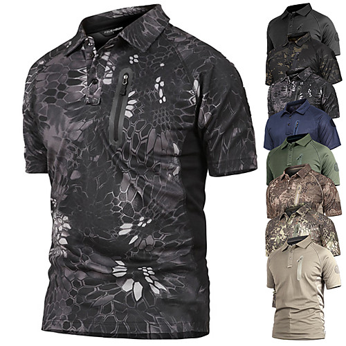 

Men's Hunting T-shirt Hiking Polo Shirt Military Tactical Shirt Camo / Camouflage Short Sleeve Outdoor Summer Fast Dry Breathability Wearable Quick Dry Top Polyester Camping / Hiking Hunting Fishing