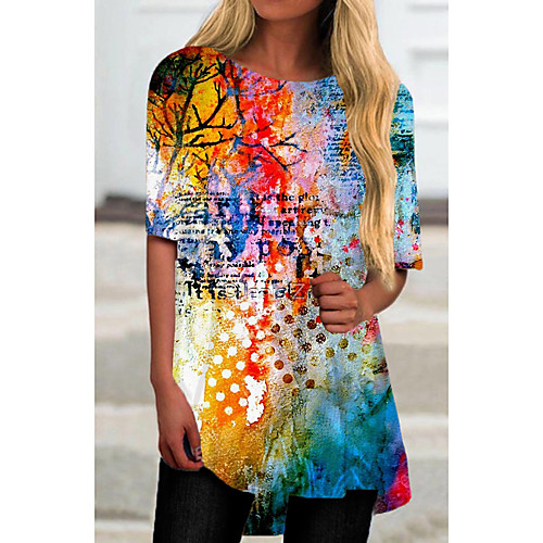 

Women's Shift Dress Short Mini Dress Blue Half Sleeve Print Color Block Print Fall Spring Round Neck Casual 2021 S M L XL XXL 3XL