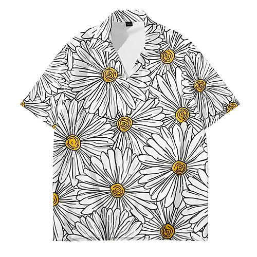 

Men's Shirt 3D Print Floral Daisy Button-Down 3D Print Short Sleeve Casual Tops Casual Fashion Breathable Comfortable Gray