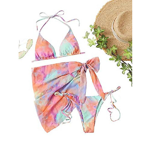 

makemechic women's 3pack triangle bikini swimsuit & beach skirt multi orange m