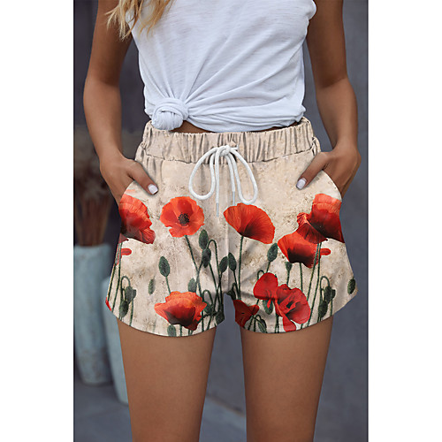 

Women's Stylish Novelty Comfort Holiday Weekend Shorts Pants Flower / Floral Graphic Prints Short Sporty Elastic Waist Print Beige