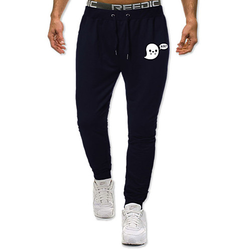 

Men's Casual / Sporty Sweatpants Outdoor Sports Daily Sports Pants Pants Smile Face Full Length Drawstring Pocket Print Black Light gray Dark Gray Navy Blue
