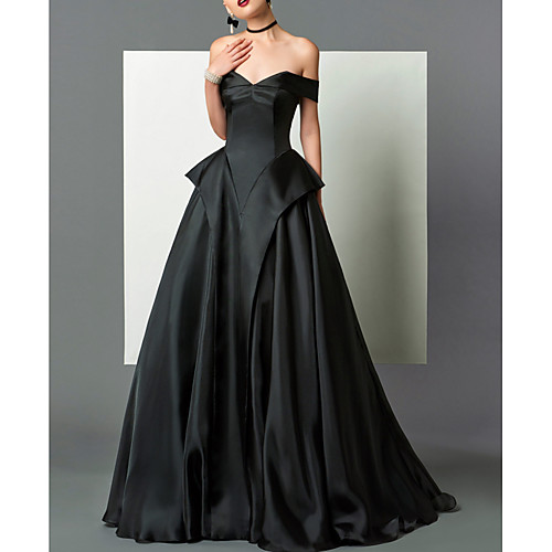 

A-Line Beautiful Back Sexy Engagement Formal Evening Dress Strapless Sleeveless Floor Length Satin with Pleats 2021