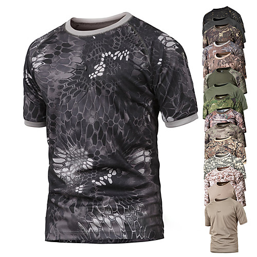 

Men's Camouflage Hunting T-shirt Military Tactical Shirt Outdoor Breathable Quick Dry Ventilation Fast Dry Summer Solid Colored Camo Top Polyester Short Sleeve Camping / Hiking Hunting Fishing