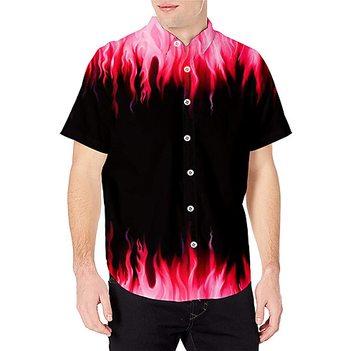 

Men's Shirt 3D Print Graphic Prints Flame Print Short Sleeve Daily Tops Basic Casual Blushing Pink