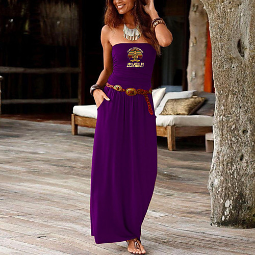 

Women's Sheath Dress Maxi long Dress Black Purple Red Wine Army Green Dusty Rose Green Royal Blue Dark Gray Navy Blue Sleeveless Print Summer Strapless Formal 2021 S M L XL XXL
