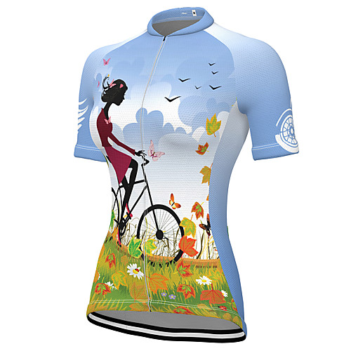 

21Grams Women's Short Sleeve Cycling Jersey Spandex Blue Butterfly Floral Botanical Bike Top Mountain Bike MTB Road Bike Cycling Breathable Sports Clothing Apparel / Stretchy / Athleisure