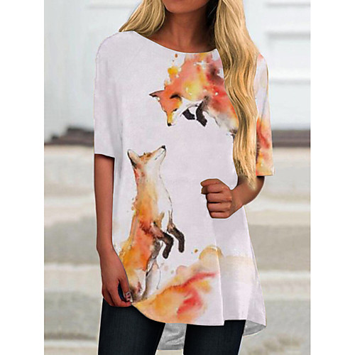 

Women's T Shirt Dress Tee Dress Short Mini Dress White Half Sleeve Color Block Animal Print Spring Summer Round Neck Casual 2021 S M L XL XXL 3XL