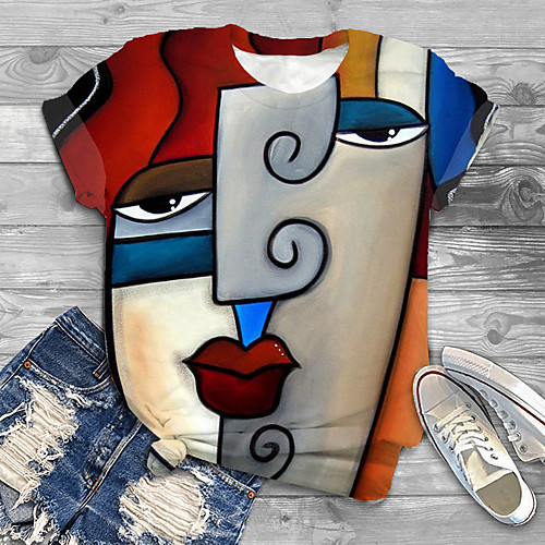 

Women's Plus Size Print Graphic Abstract Portrait T shirt Large Size Round Neck Short Sleeve Tops XL XXL 3XL White Red Yellow Big Size