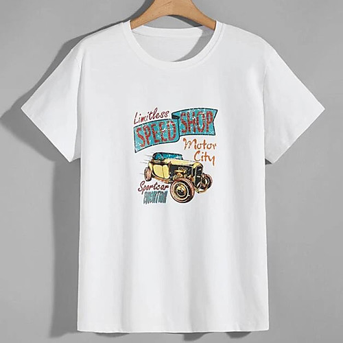 

Men's Tees T shirt Hot Stamping Graphic Prints Car Print Short Sleeve Casual Tops 100% Cotton Basic Designer Big and Tall White