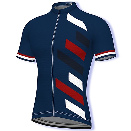 

21Grams Men's Short Sleeve Cycling Jersey Spandex Dark Navy Stripes Bike Top Mountain Bike MTB Road Bike Cycling Breathable Quick Dry Sports Clothing Apparel / Athleisure