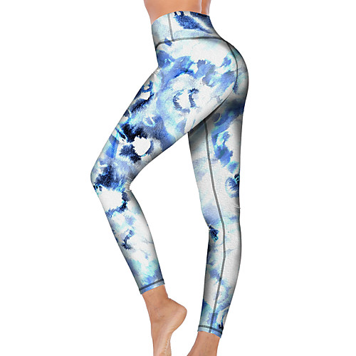 

21Grams Women's High Waist Yoga Pants Cropped Leggings Tummy Control Butt Lift Breathable Tie Dye Blue Fitness Gym Workout Running Sports Activewear High Elasticity