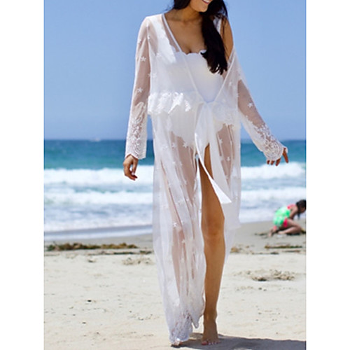 

Women's Swimsuit Cover Up Beach Top Swimsuit Lace Slim Solid Color Abstract White Swimwear T shirt Dress Tunic V Wire Bathing Suits New Fashion Sexy