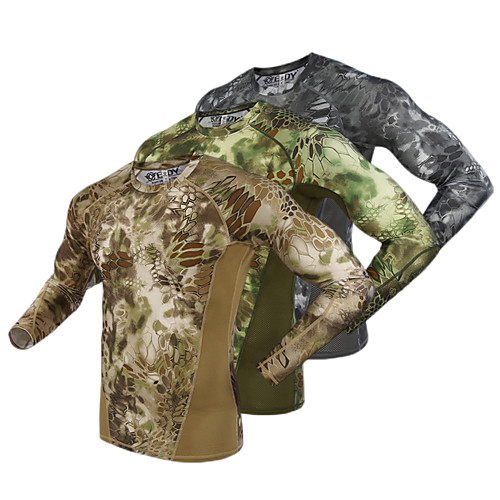 

Men's Cycling Base Layer Running Base Layer Camouflage Hunting T-shirt Outdoor Waterproof Breathable Warm Quick Dry Fall Spring Solid Colored Camo Top Polyester Long Sleeve Camping / Hiking Hunting