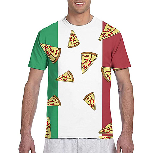 

Men's T shirt 3D Print Pizza Flag Print Short Sleeve Daily Tops Classic Designer Big and Tall Green / White