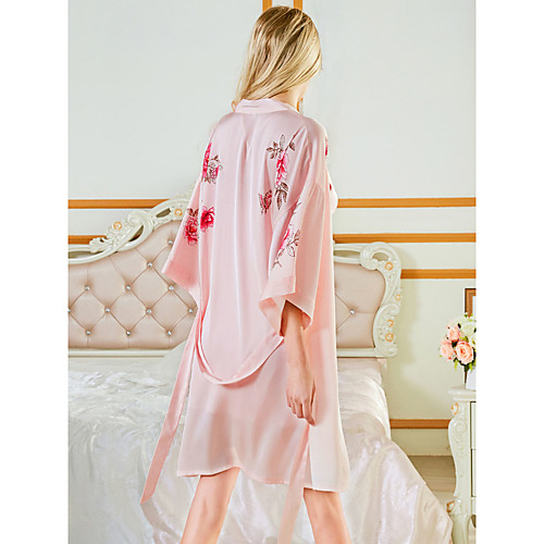 

Women's Embroidered Robes Satin & Silk Nightwear Floral White / Black / Blushing Pink One-Size