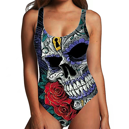 

Women's One Piece Monokini Swimsuit Tummy Control Print Color Block Floral White Green Swimwear Bodysuit Strap Bathing Suits New Gothic Fashion
