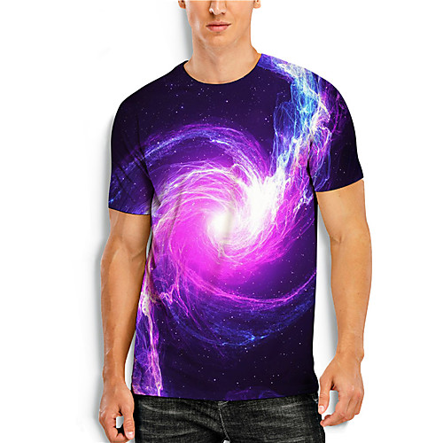 

Men's T shirt 3D Print Galaxy Graphic Prints Print Short Sleeve Daily Tops Casual Designer Big and Tall Purple
