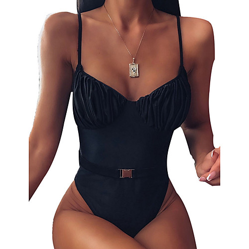 

Women's One Piece Monokini Swimsuit Open Back Slim Solid Color Leopard White Black Blushing Pink Swimwear Padded Bodysuit V Wire Bathing Suits New Fashion Sexy