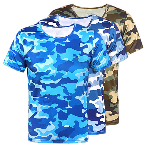 

Men's Camouflage Hunting T-shirt Short Sleeve Outdoor Summer Sunscreen Breathable Quick Dry Anti-Mosquito Camo / Camouflage Top Polyester Camping / Hiking Hunting Fishing Army Green Blue Grey