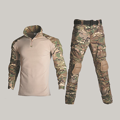 

Men's Camouflage Hunting T-shirt Hiking Shirt with Pants Military Tactical Shirt Outdoor Waterproof Breathable Quick Dry Ventilation Autumn / Fall Spring Camo / Camouflage Clothing Suit Polyester