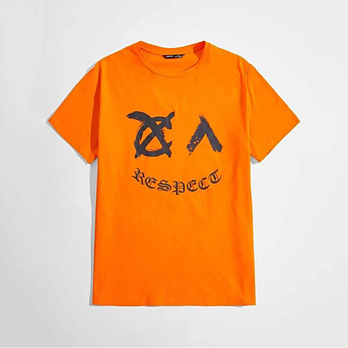 

Men's T shirt Hot Stamping Letter Print Short Sleeve Casual Tops 100% Cotton Basic Casual Fashion Orange