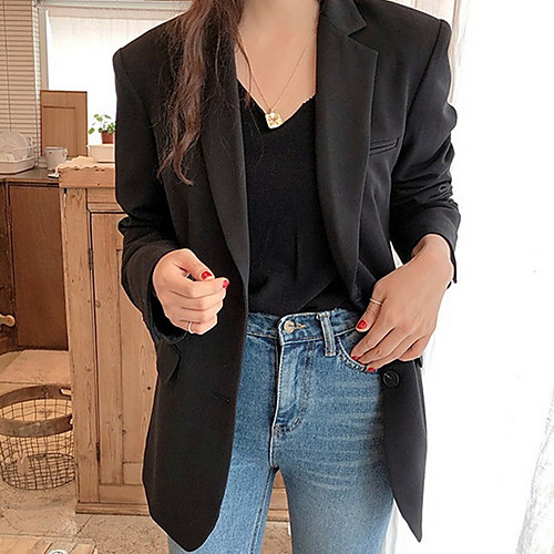 

Women's Single Breasted One-button Blazer Solid Colored Dailywear Black / Khaki S / M / L