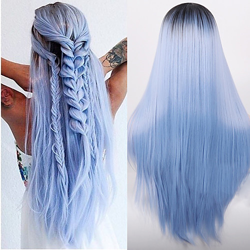 

Synthetic Wig Straight Middle Part Wig Medium Length Black / Blue Synthetic Hair Women's Cosplay Party Fashion Black Blue