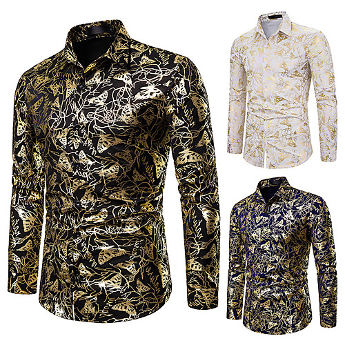 

Men's Shirt Other Prints Butterfly Print Long Sleeve Daily Tops Fashion White Black Navy Blue