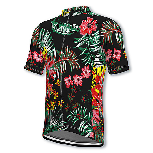 

21Grams Men's Short Sleeve Cycling Jersey Spandex Black Floral Botanical Bike Top Mountain Bike MTB Road Bike Cycling Breathable Quick Dry Sports Clothing Apparel / Athleisure