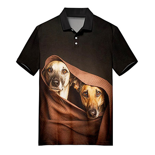 

Men's Polo 3D Print Dog Animal Button-Down Print Short Sleeve Casual Tops Casual Fashion Soft Breathable Brown