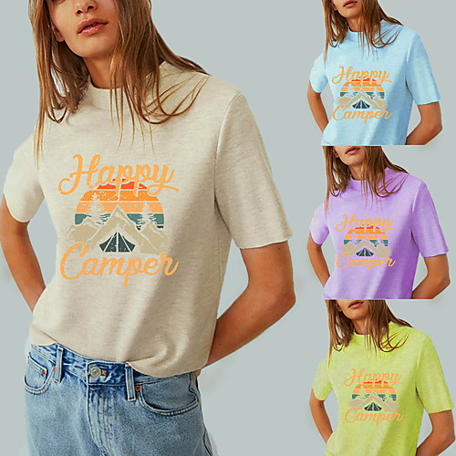 

Women's Tee / T-shirt Pure Color Crew Neck Letter Printed Sport Athleisure T Shirt Top Short Sleeves Breathable Soft Comfortable Everyday Use Street Casual Daily Outdoor