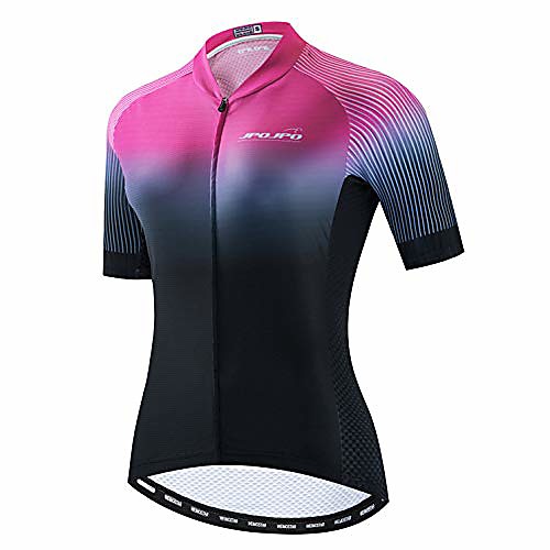 

cycling jersey women bike jersey full zipper cycle shirt short sleeve road bicycle clothing riding racing mtb top clothes for lady female mountain sports top summer pink gray size l