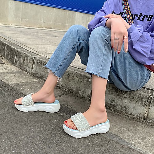 

Women's Slippers & Flip-Flops Platform Round Toe PU Synthetics White Black Yellow