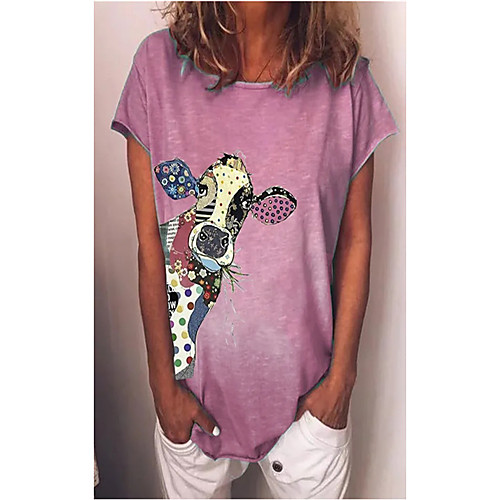

Women's T shirt Giraffe Round Neck Tops Basic Basic Top Blue Beige Rose Pink
