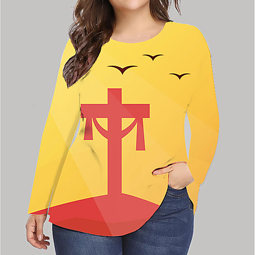 

Women's Plus Size Print Graphic T shirt Large Size Round Neck Long Sleeve Tops Big Size