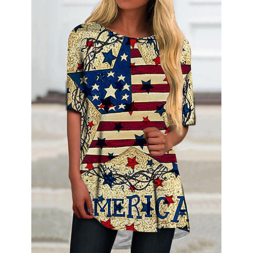 

Women's T Shirt Dress Tee Dress Short Mini Dress Yellow Half Sleeve Color Block Flag Print Spring Summer Round Neck Casual 2021 S M L XL XXL 3XL