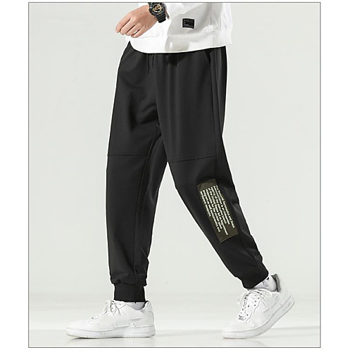 

Men's Chino Sweatpants Pants Letter Ankle-Length Black